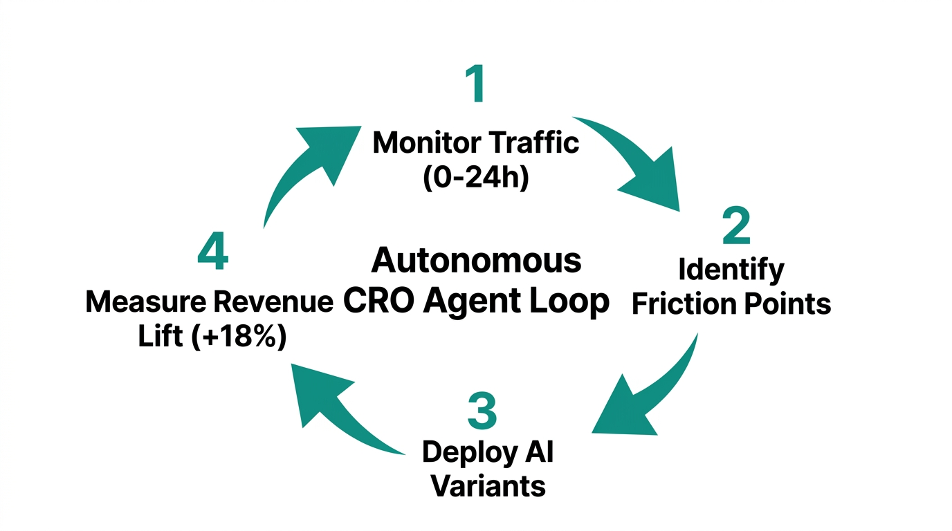 Continuous conversion rate optimization cycle using autonomous AI agents.