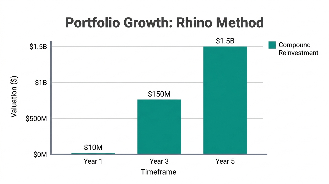 Exponential growth projections using the profit-reinvestment compounding model.