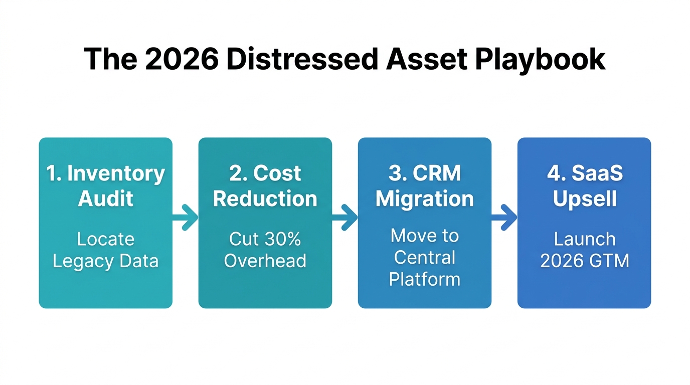 The four-step process for converting distressed assets into CRM platforms.