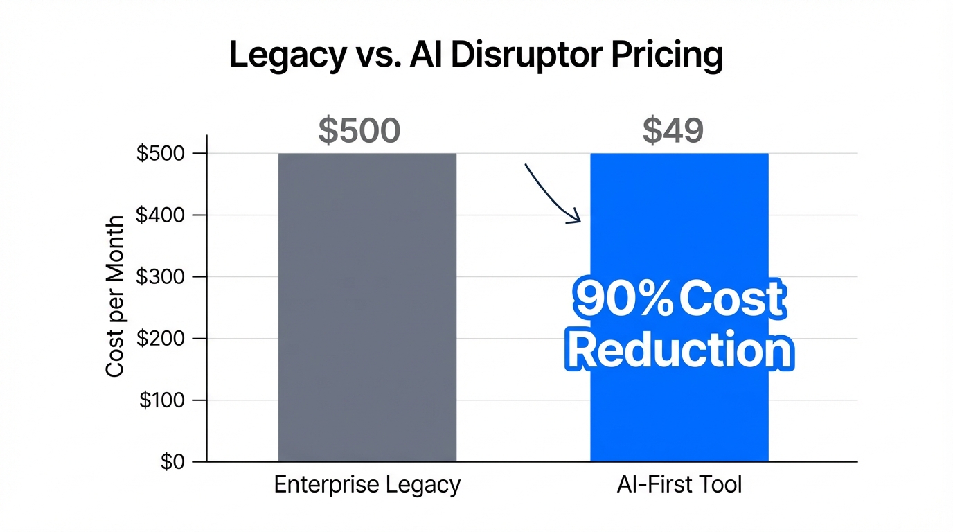 Cost comparison showing the pricing advantage of AI-native SaaS tools.