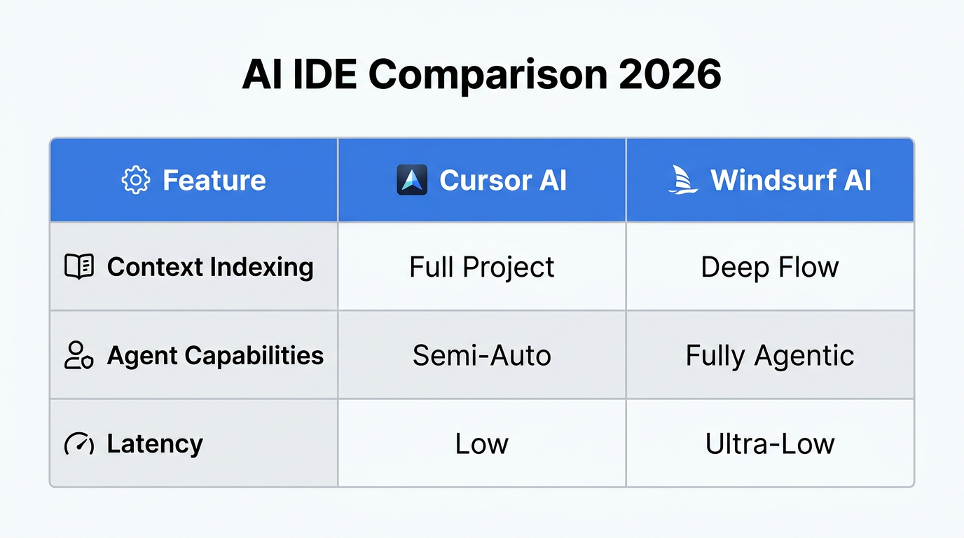 Key technical differences between Cursor and Windsurf AI development environments.