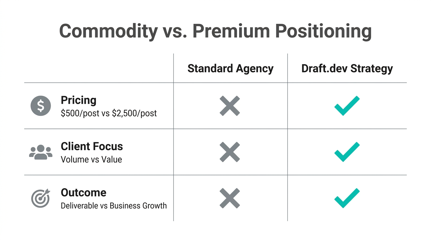 Comparison of standard agency pricing versus premium positioning results.