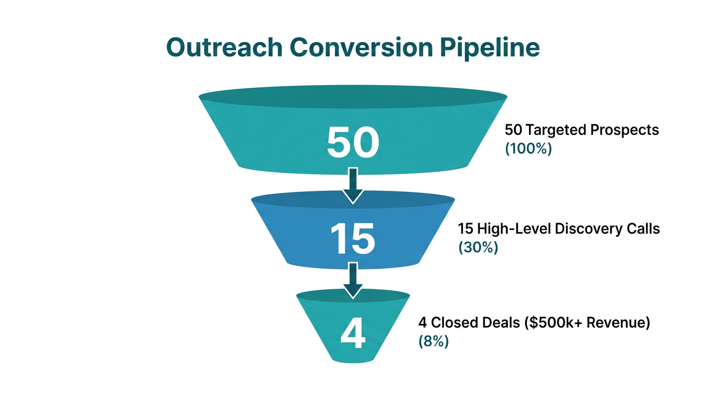 Sales funnel showing conversion rates for high-ticket client acquisition.