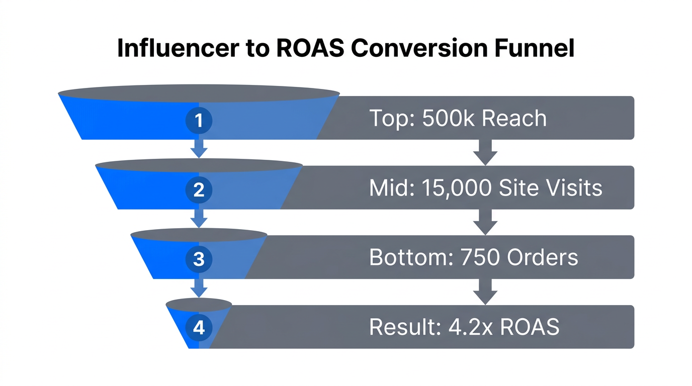 Performance marketing funnel showing typical conversion path and ROAS.