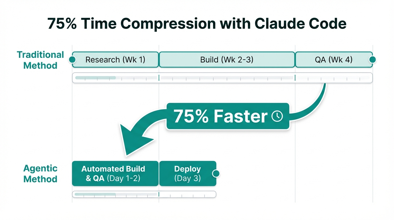 Workflow compression timeline showing efficiency gains from agentic automation.