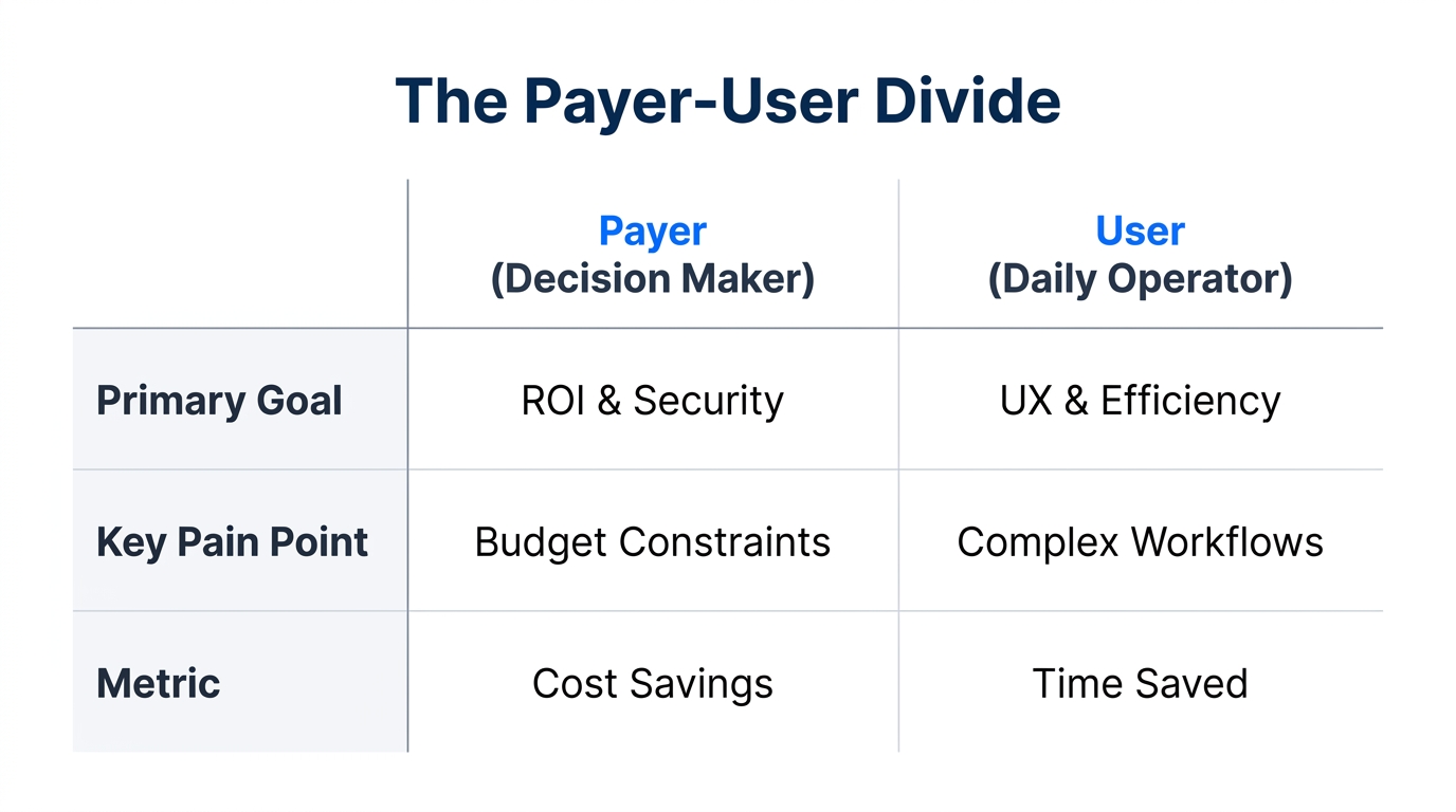 A comparison of contrasting priorities between software payers and end-users.