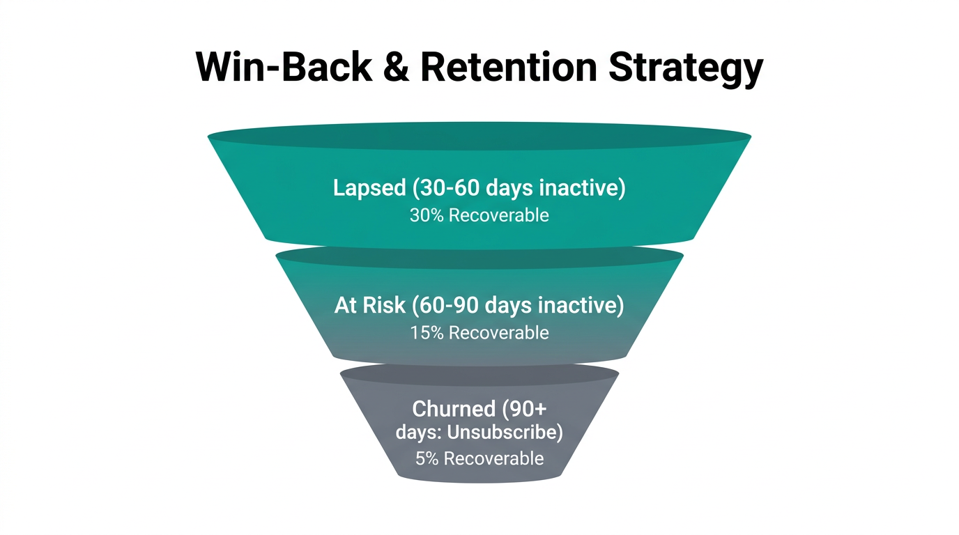 Customer lifecycle stages and potential for successful win-back campaigns.