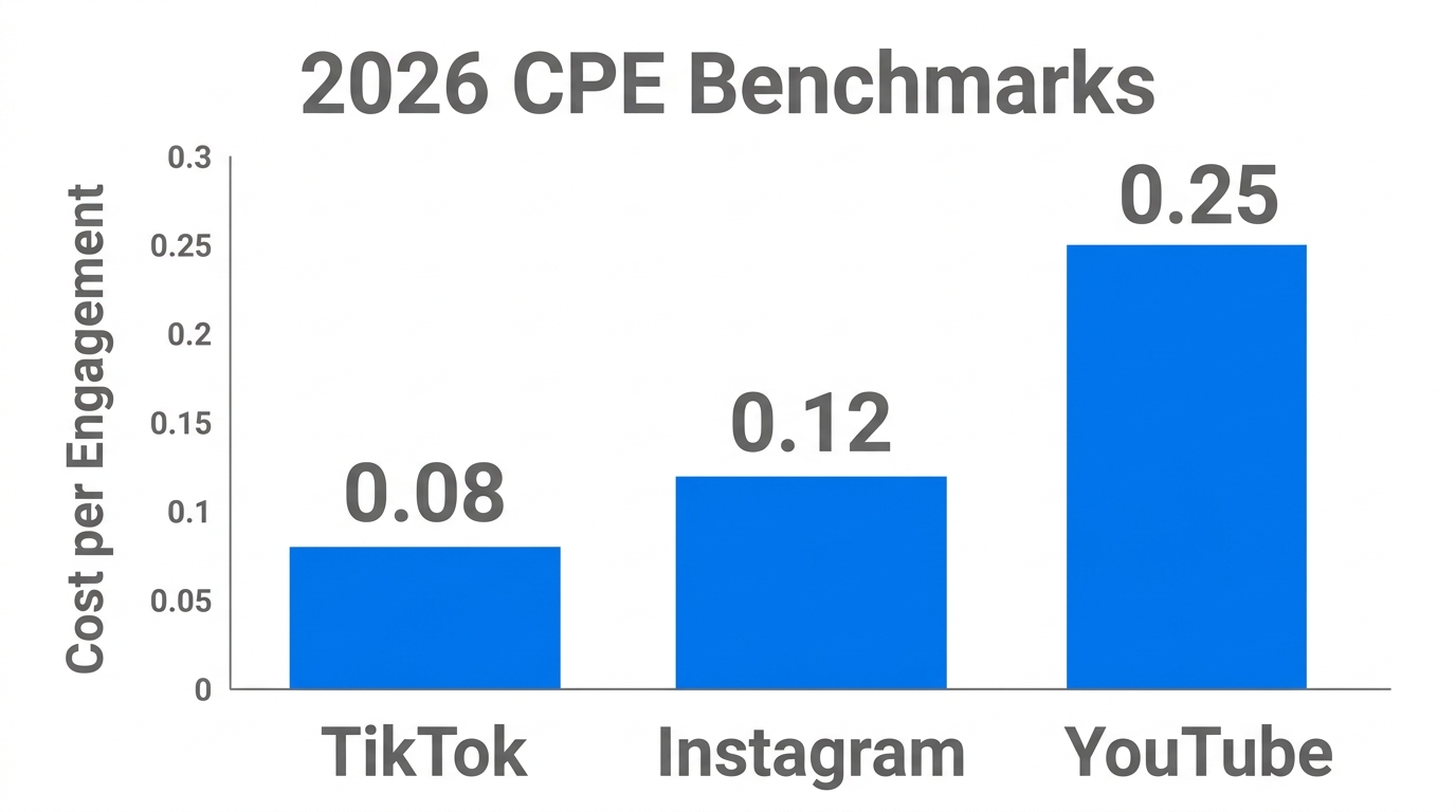 Projected 2026 cost per engagement benchmarks across major social platforms.