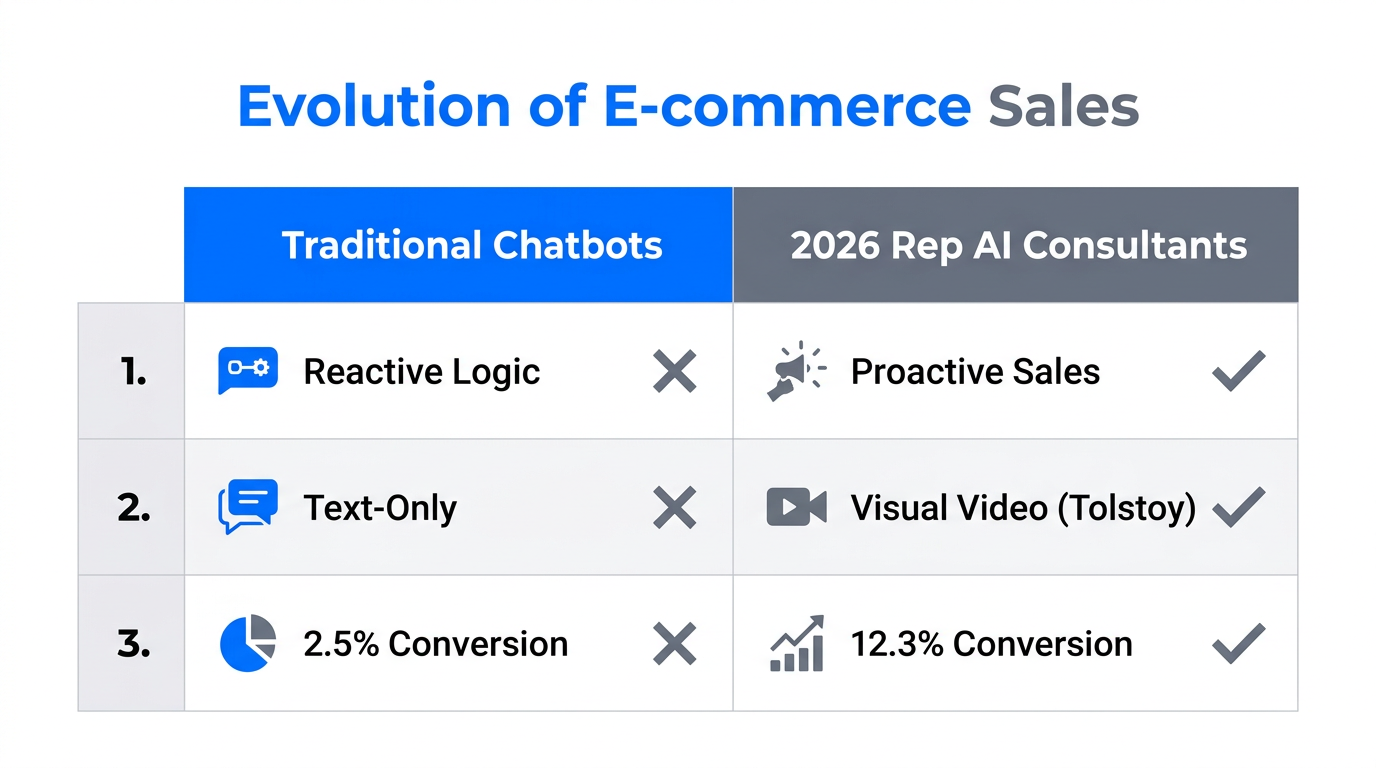 Comparison between outdated chatbot logic and modern AI-driven sales consultants.