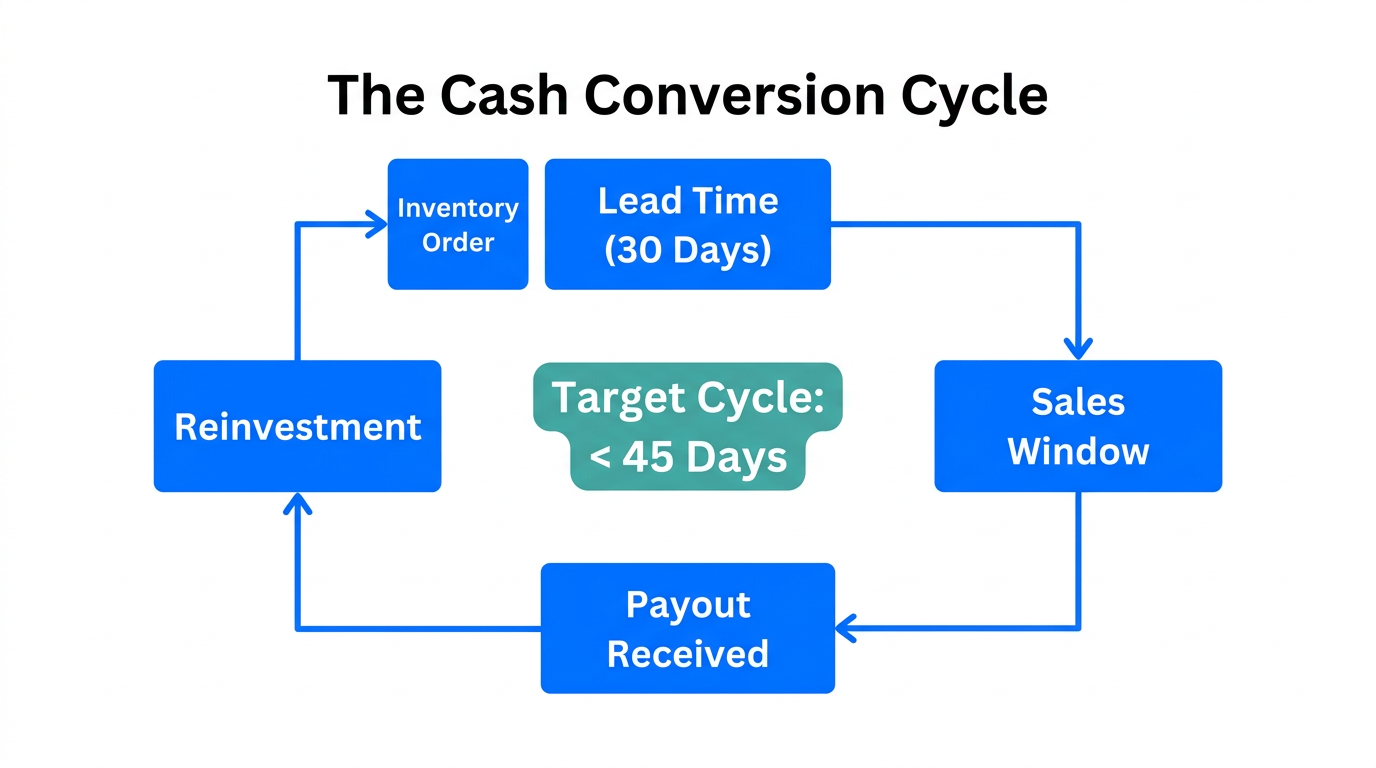 Workflow illustrating the ecommerce cash flow and conversion cycle.