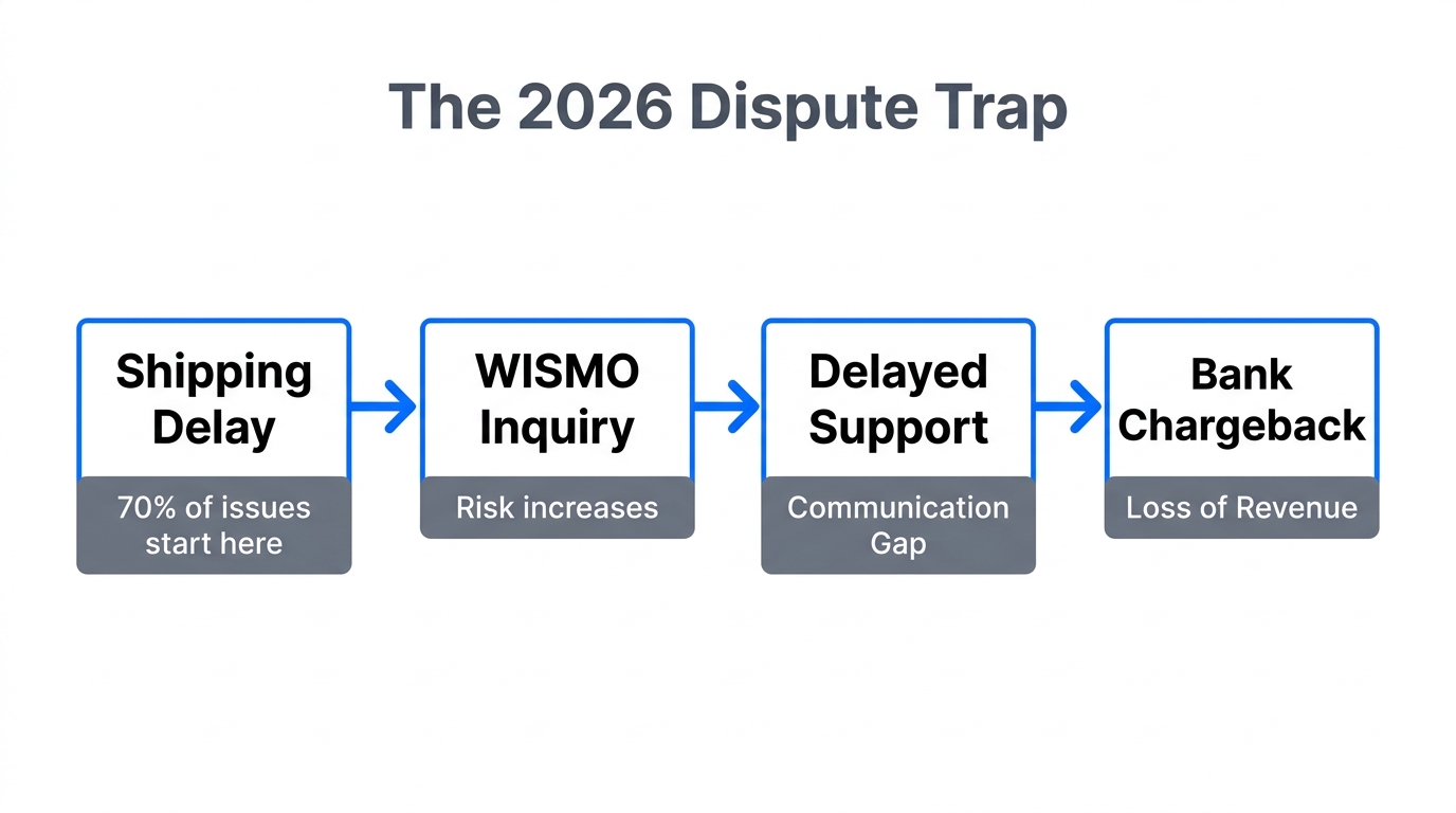 The chain reaction of shipping delays leading to merchant chargebacks.