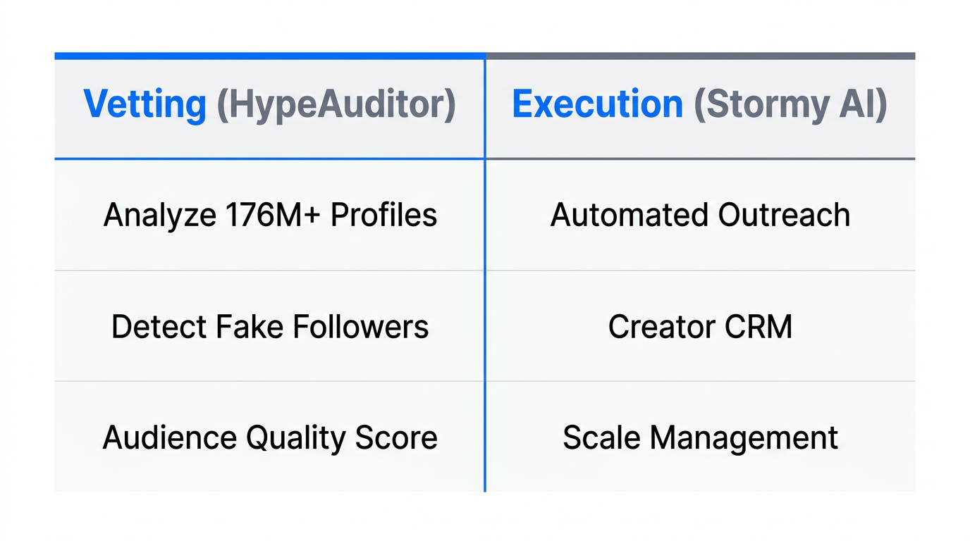 Side-by-side comparison of vetting tools versus execution platforms.
