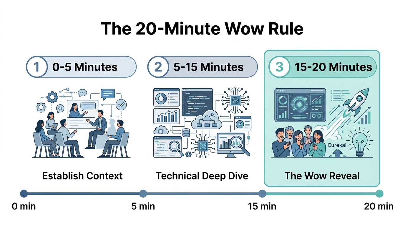 Timeline showing the critical milestones of a 20-minute interview window.
