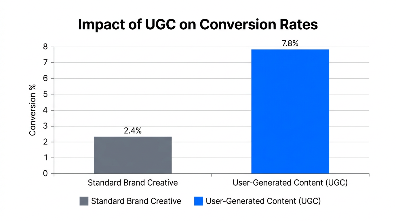 Comparison of conversion rates between traditional brand creative and UGC.