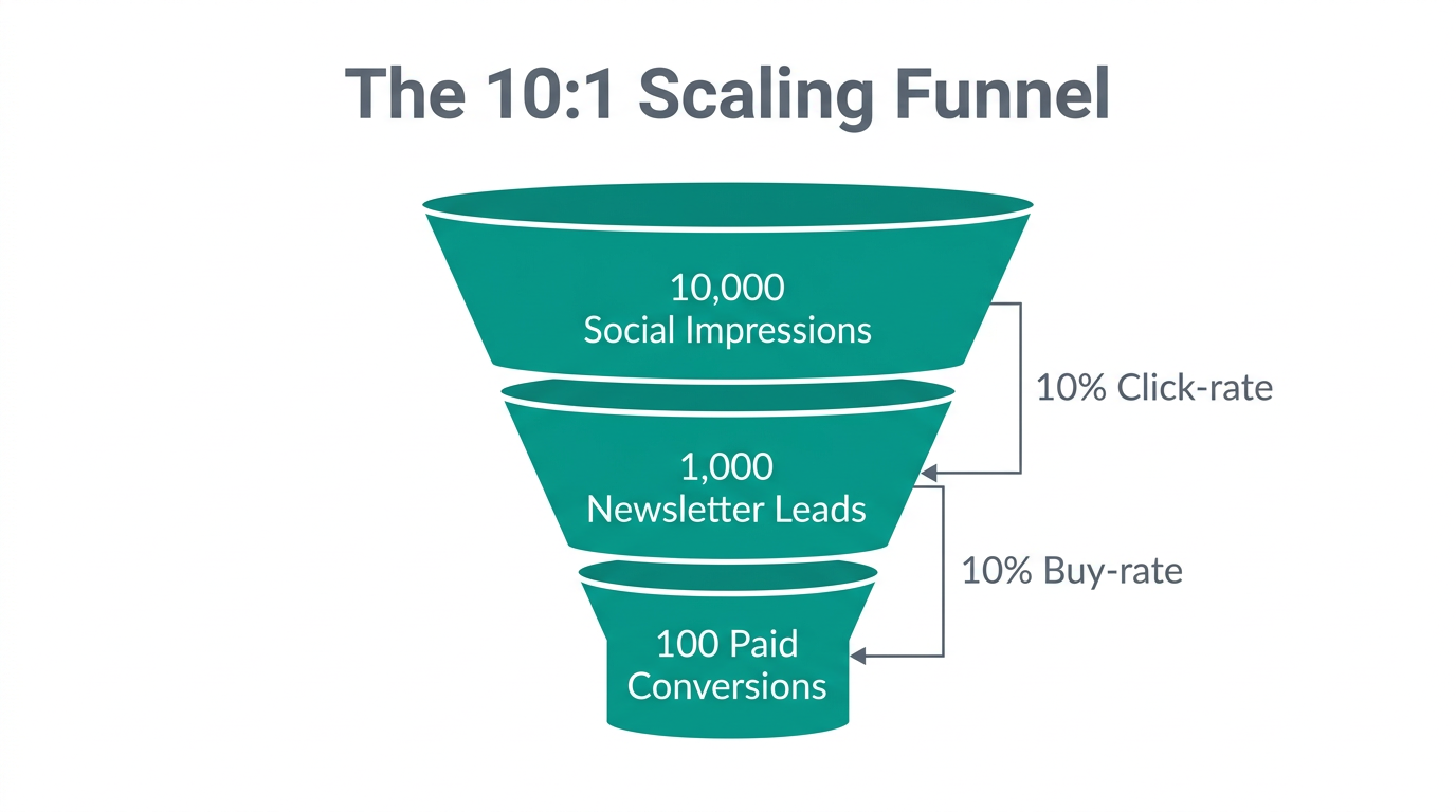 Conversion funnel showing the ratio of impressions to paid customers.