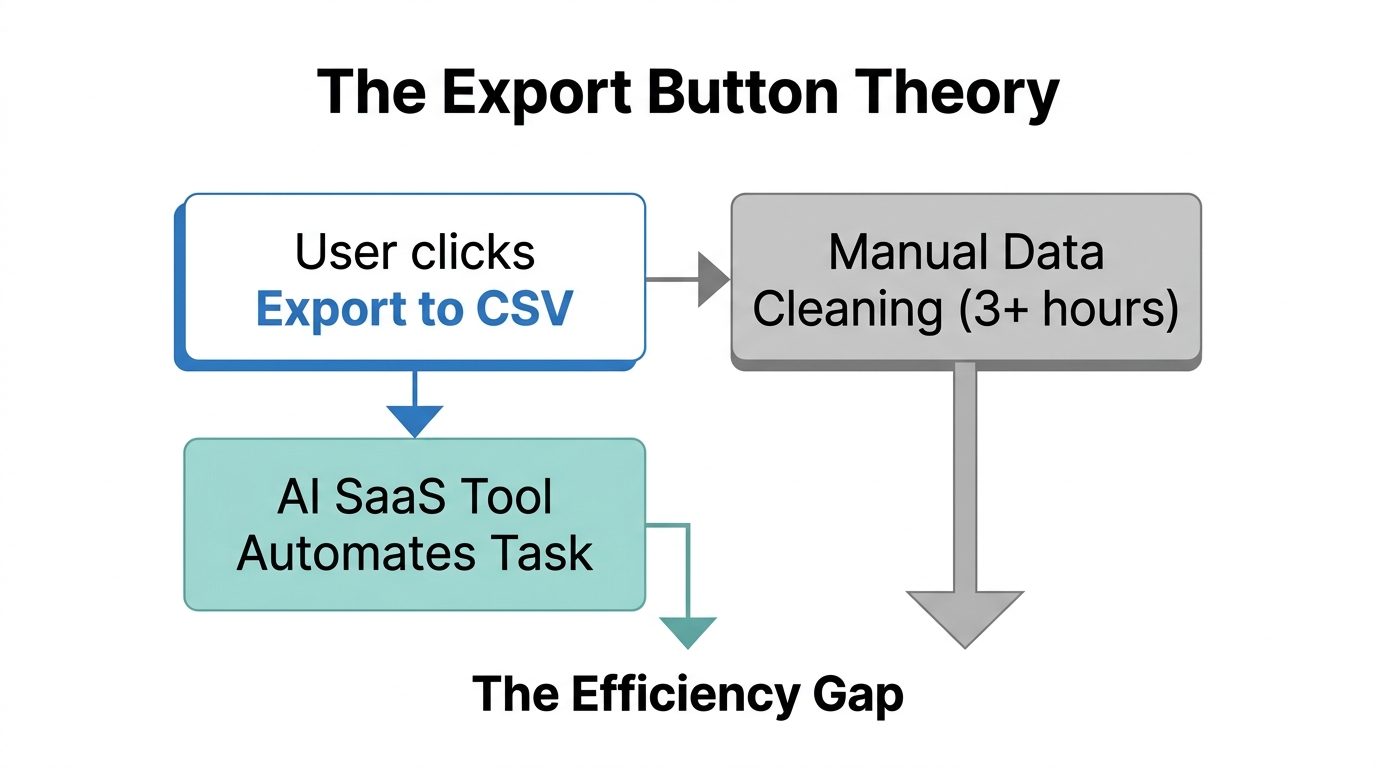 Workflow identifying the gap between manual exports and AI automation.