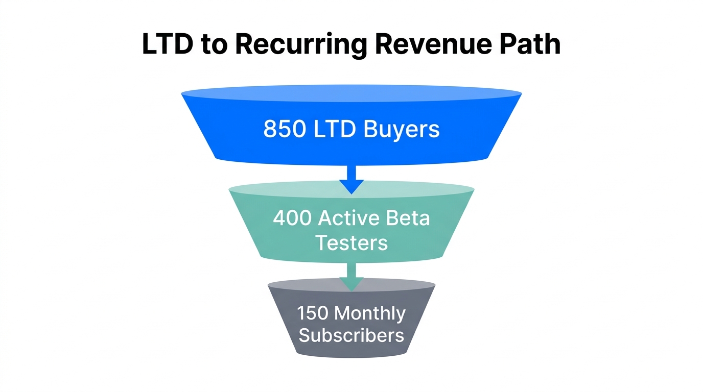 Conversion funnel from initial lifetime buyers to long-term subscribers.