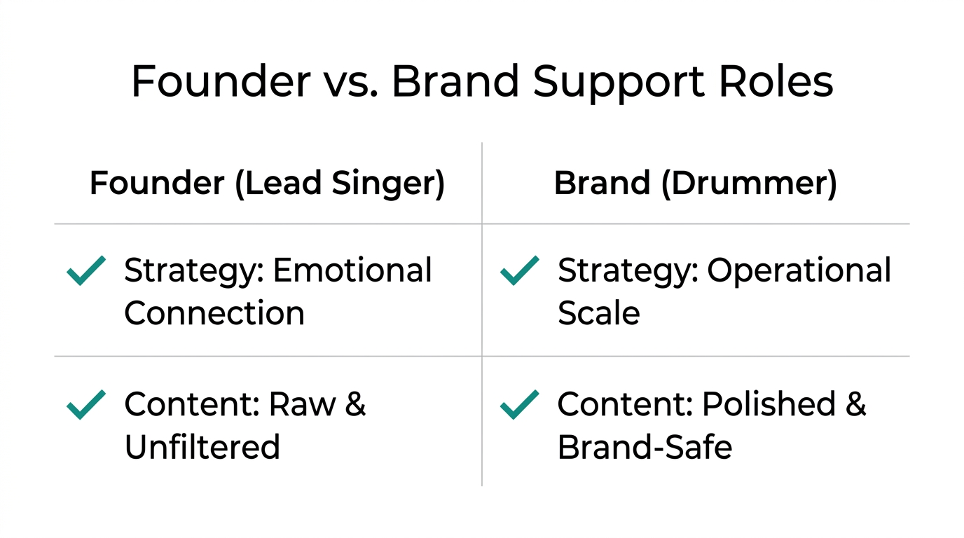 Comparison of roles between the founder-led vision and brand operations.