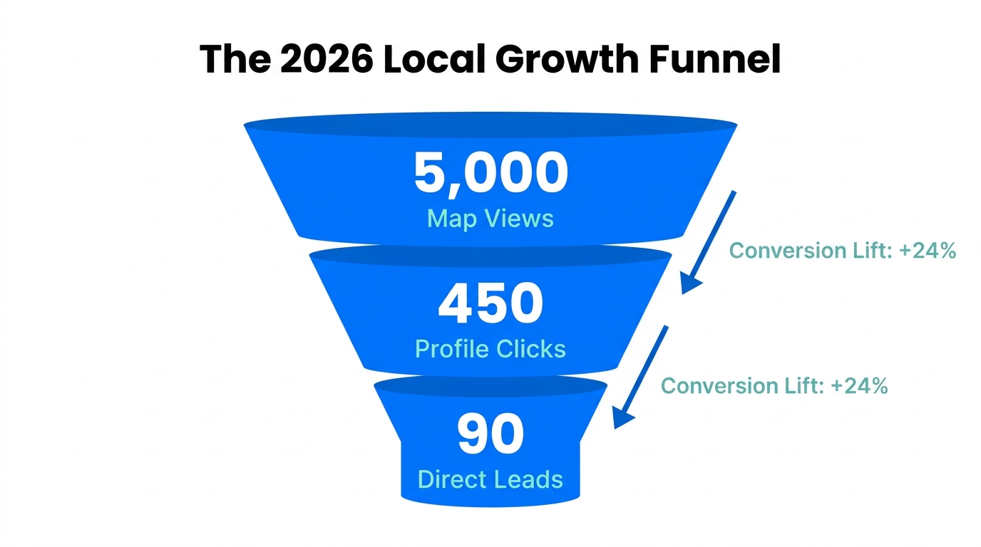 Conversion stages and data benchmarks for Google Business Profile growth.