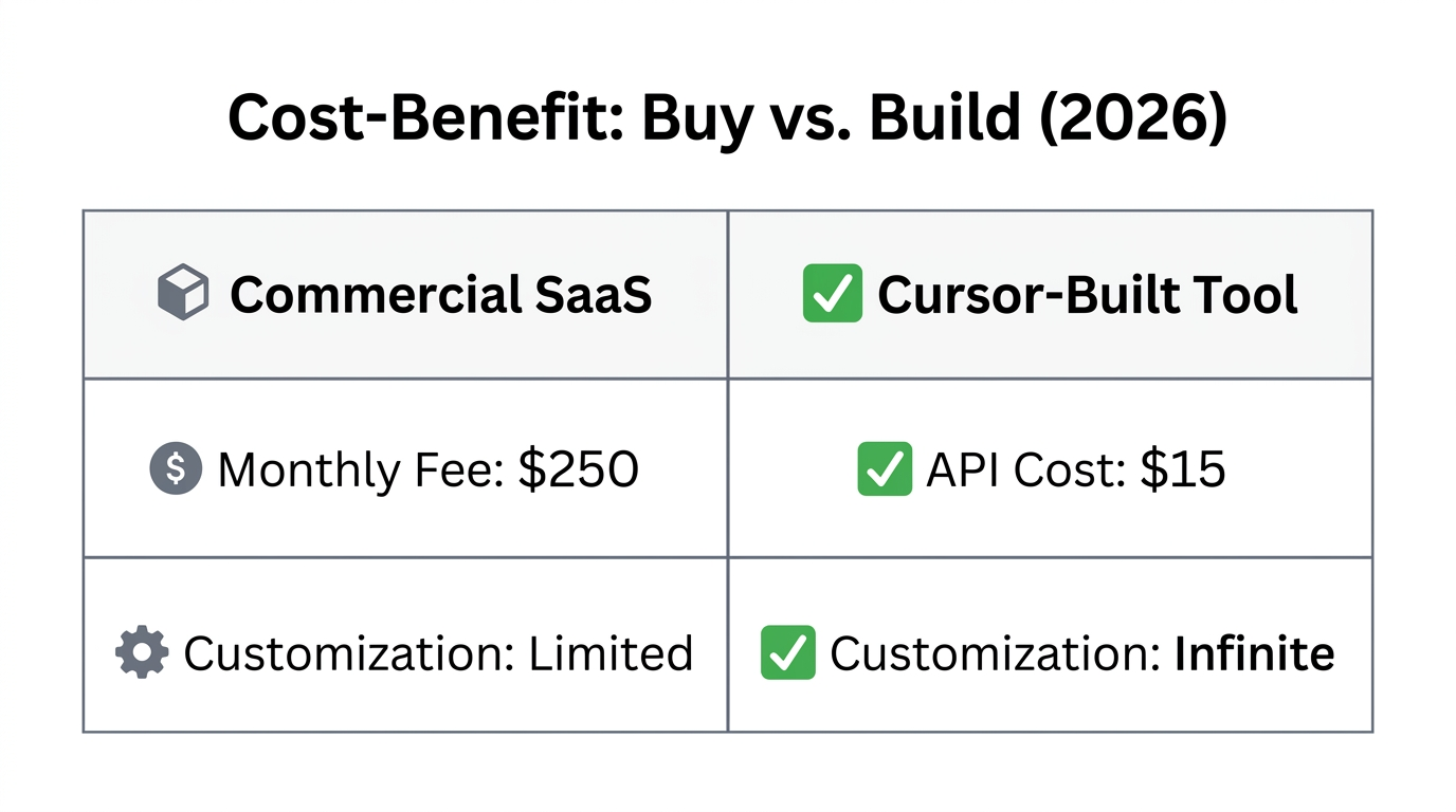 Comparison of monthly overhead costs between third-party SaaS and custom tools.