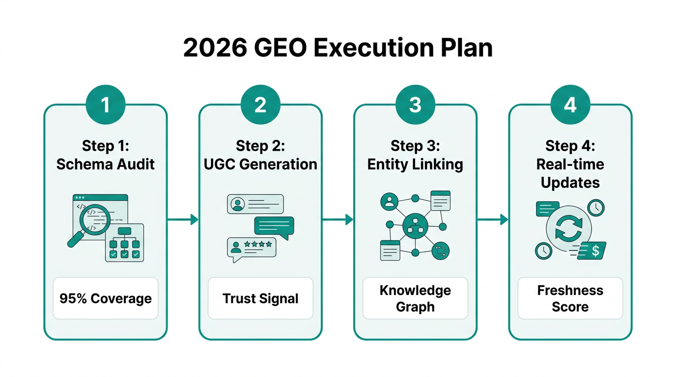 A four-step roadmap for implementing GEO tactics in 2026.
