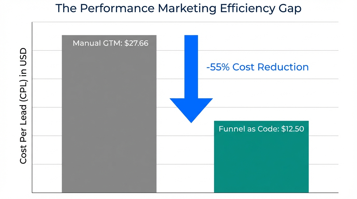 Comparison of lead costs between manual strategies and Funnel as Code.