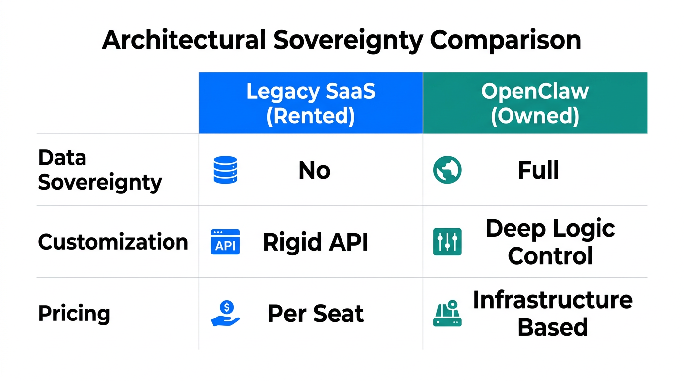 Comparison of ownership and control between SaaS and OpenClaw.