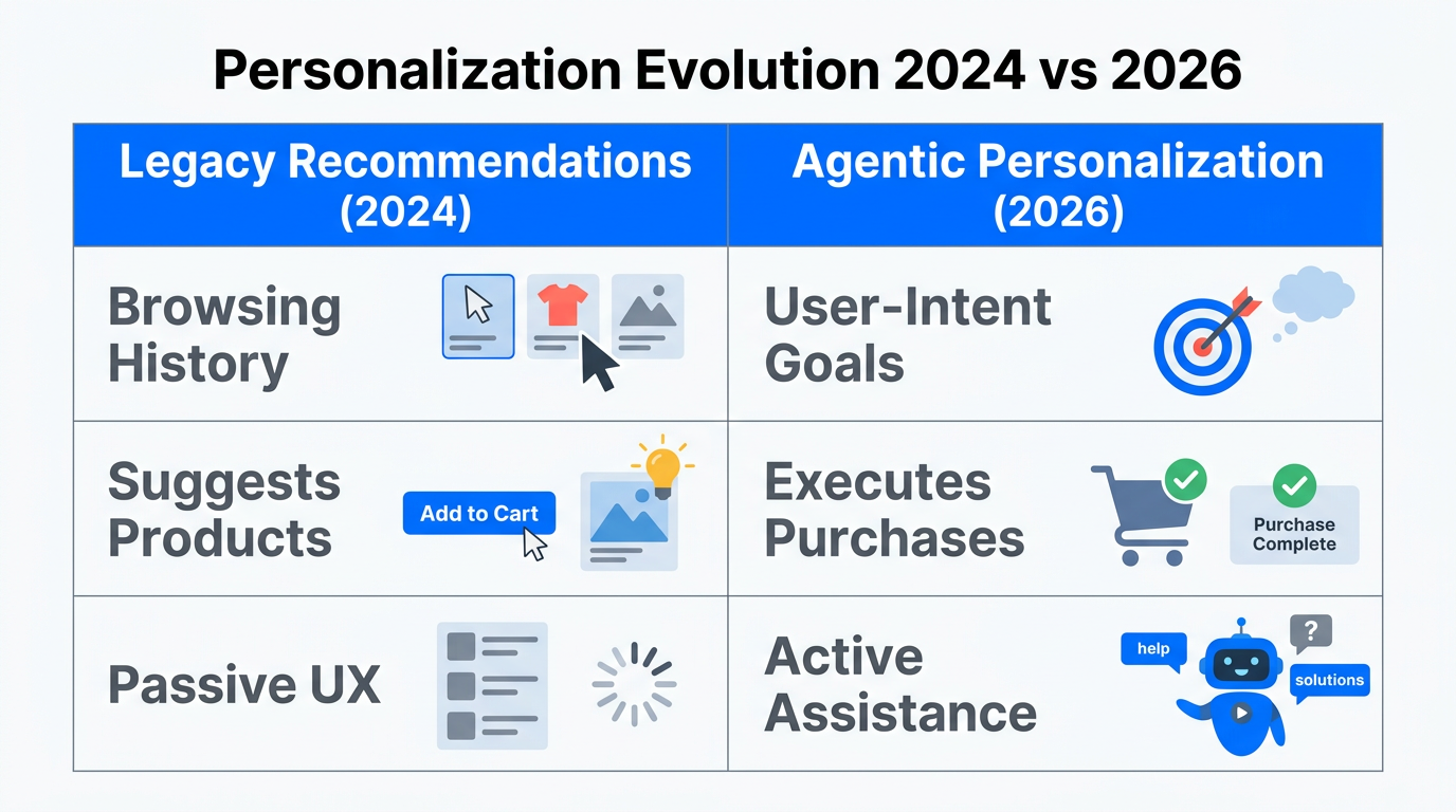 Comparison between traditional recommendation engines and autonomous agentic AI systems.