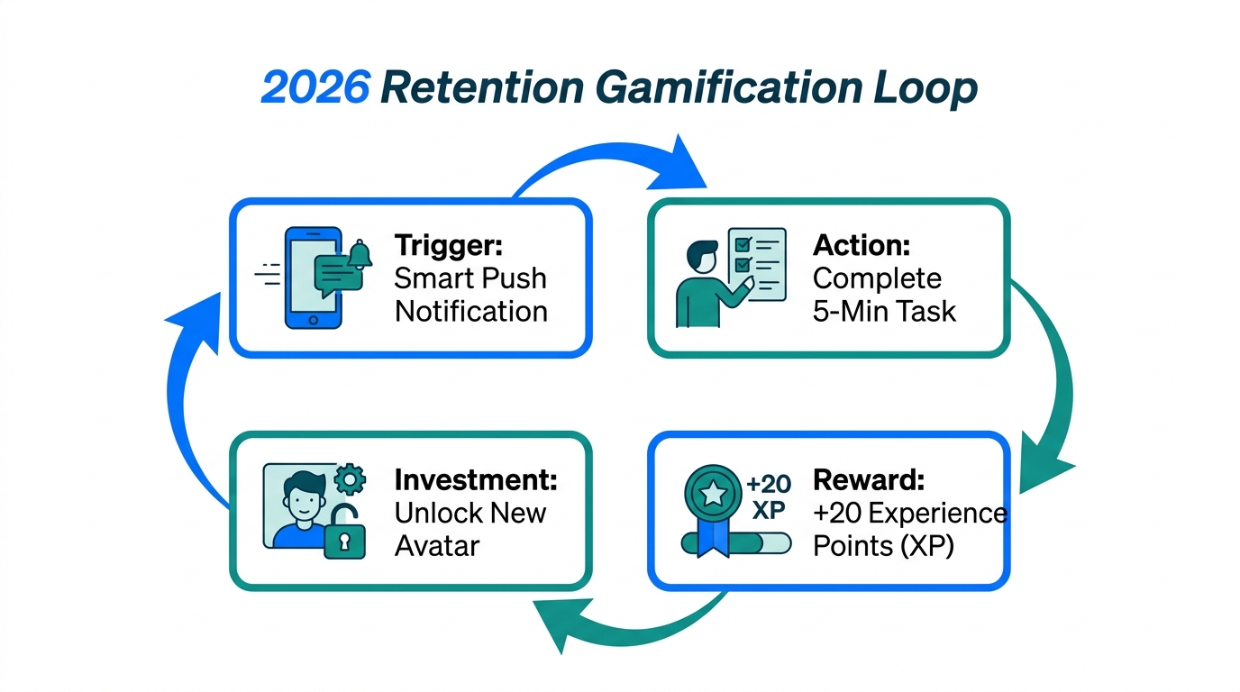 The four-stage gamification loop designed to maximize user retention.
