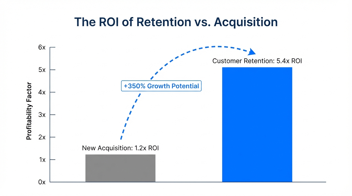 Comparison of ROI between customer acquisition and data-driven retention strategies.