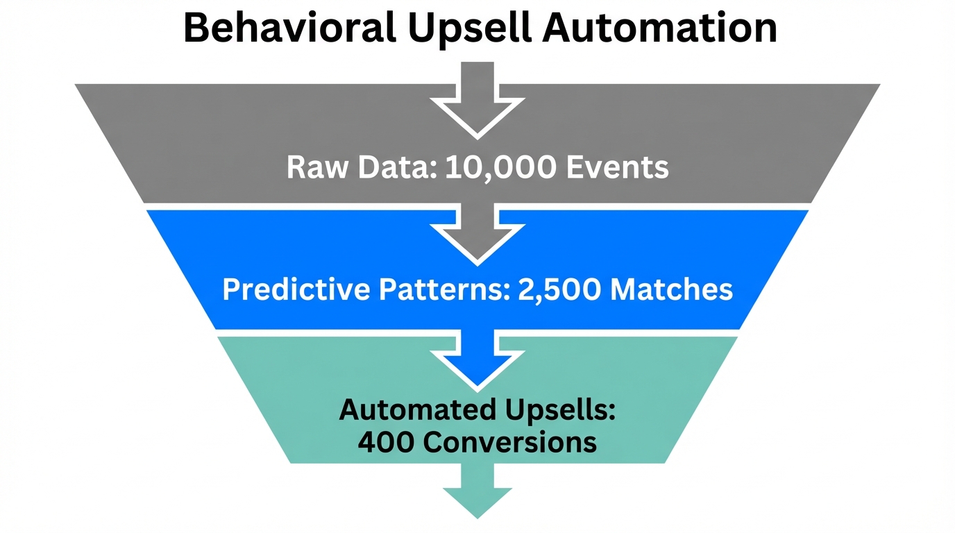 Funnel showing the conversion from raw behavioral data to automated sales.