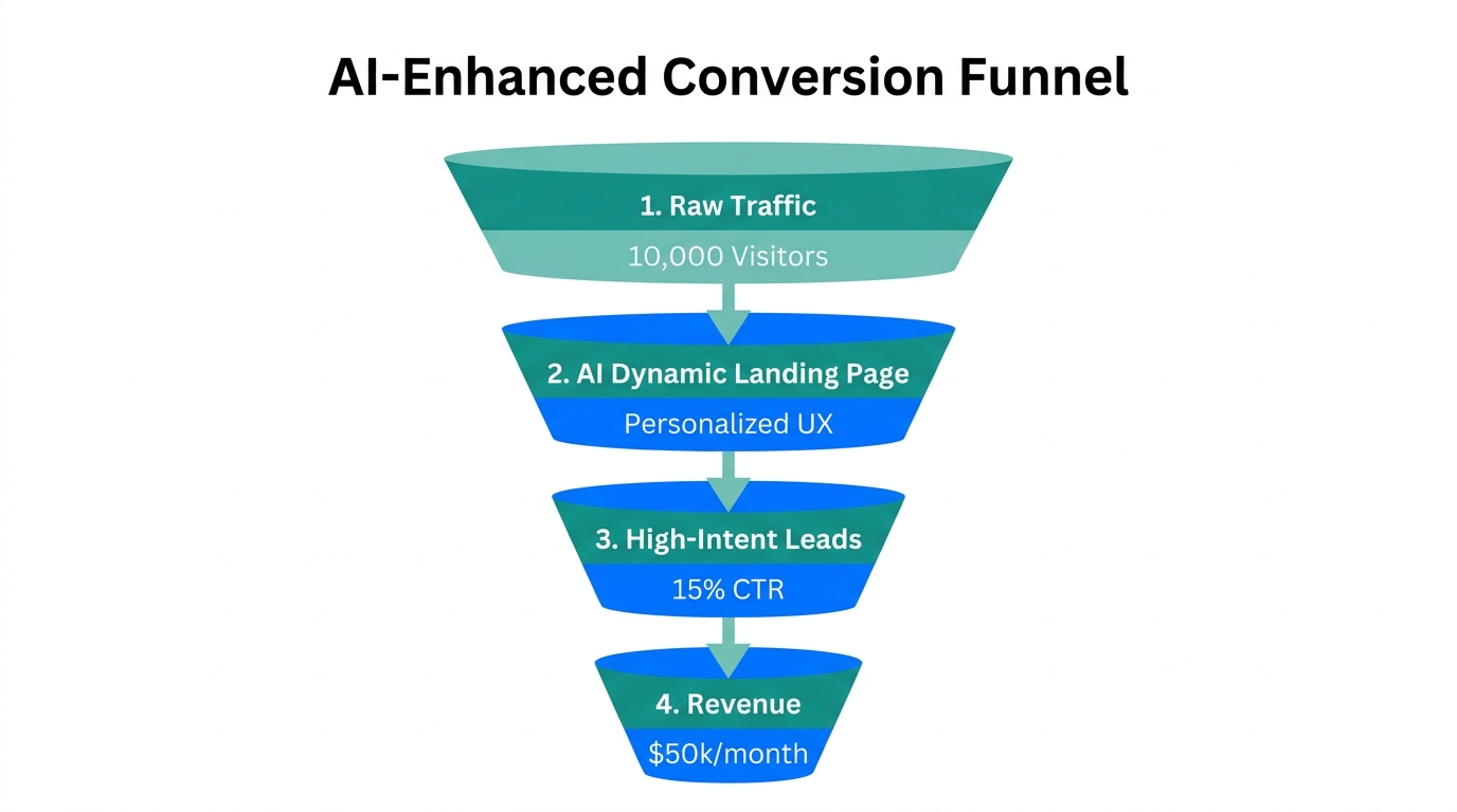 Efficiency breakdown of an AI-driven distribution and conversion funnel.