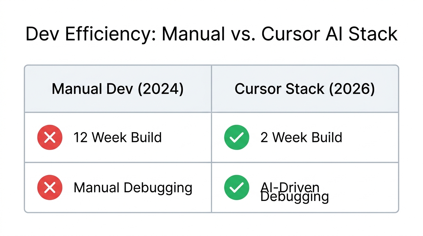 Efficiency comparison between traditional development and the 2026 AI-driven stack.