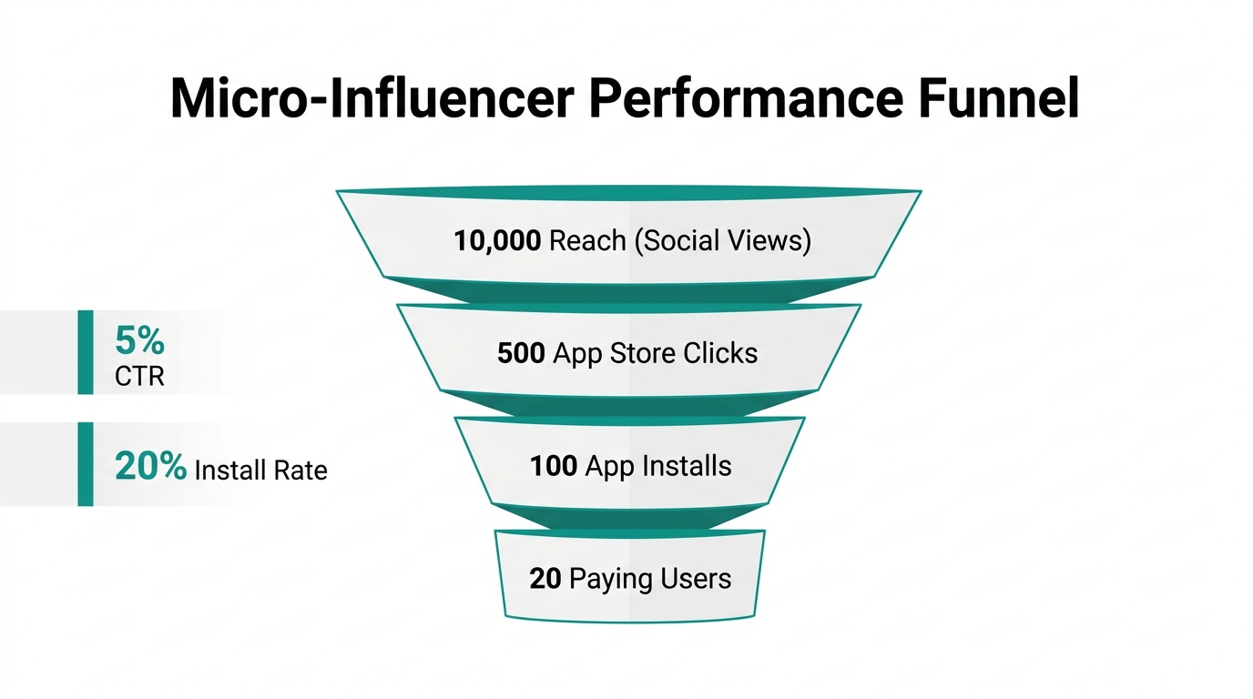 Funnel metrics showing user acquisition through micro-influencer partnerships.
