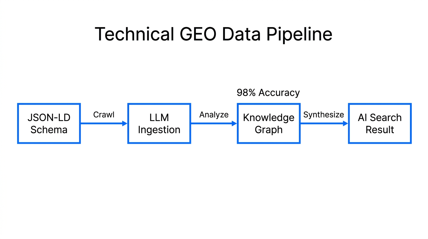 Flowchart showing how technical schema feeds into AI search results.