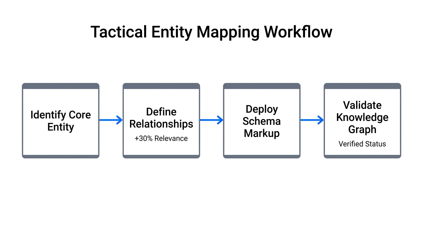 Four-step workflow for mapping entities for AI engine recognition.