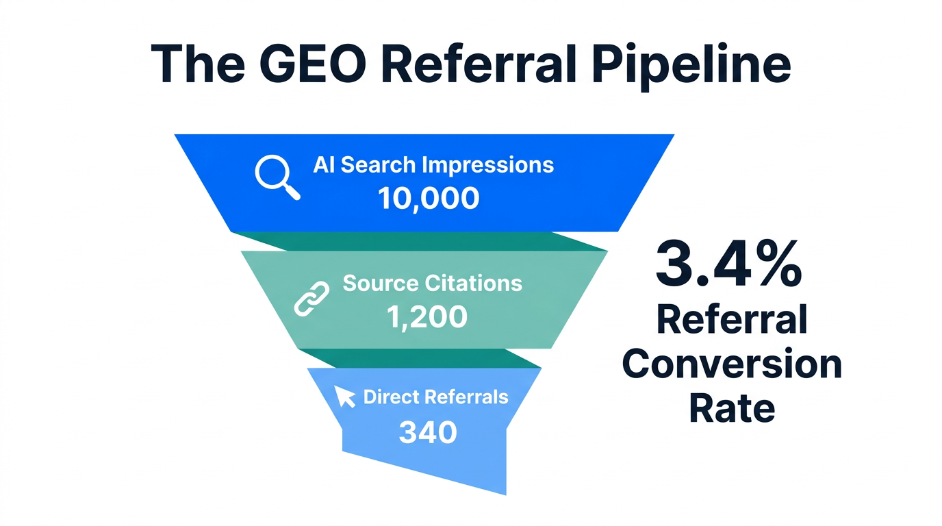 Visualizing how AI citations convert into direct website referrals.