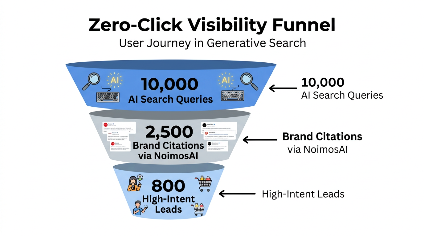 The Zero-Click visibility funnel for modern AI search engines.
