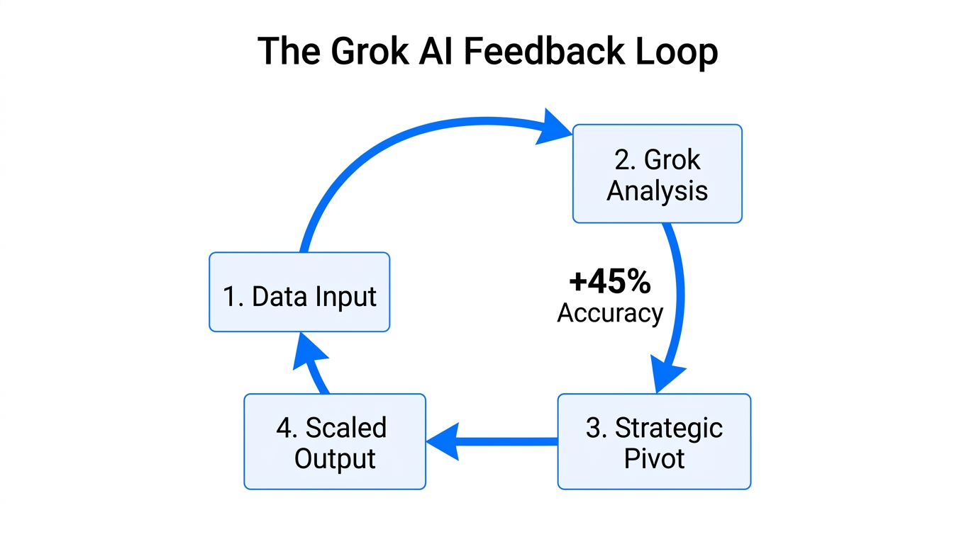 Continuous optimization cycle using Grok AI for real-time business feedback.