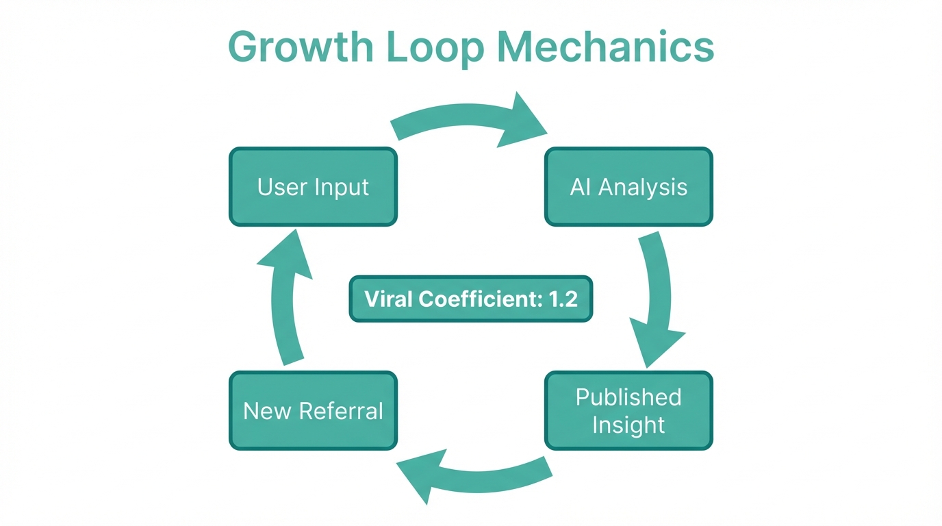 The viral loop mechanism for AI-driven content distribution.