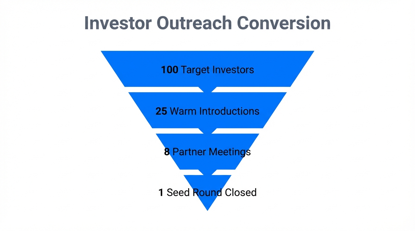 Standard conversion metrics for a successful seed round outreach strategy.