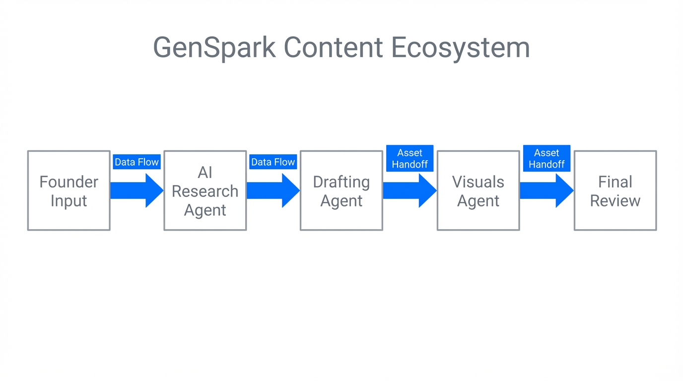 The GenSpark agent workflow from initial input to final review.