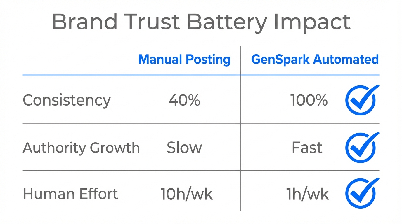 Comparison of manual content creation versus the GenSpark automation system.