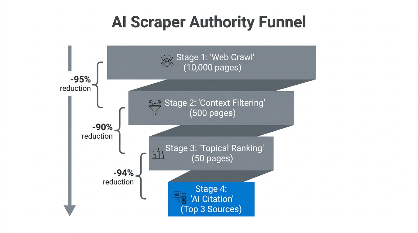 How AI scrapers filter web data to select authoritative citations.