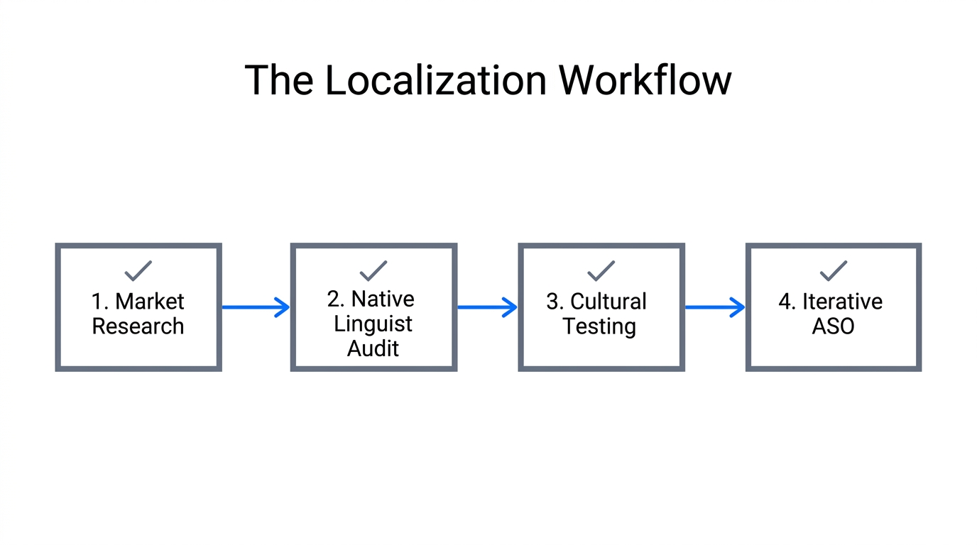 Step-by-step flowchart of a successful app localization process.