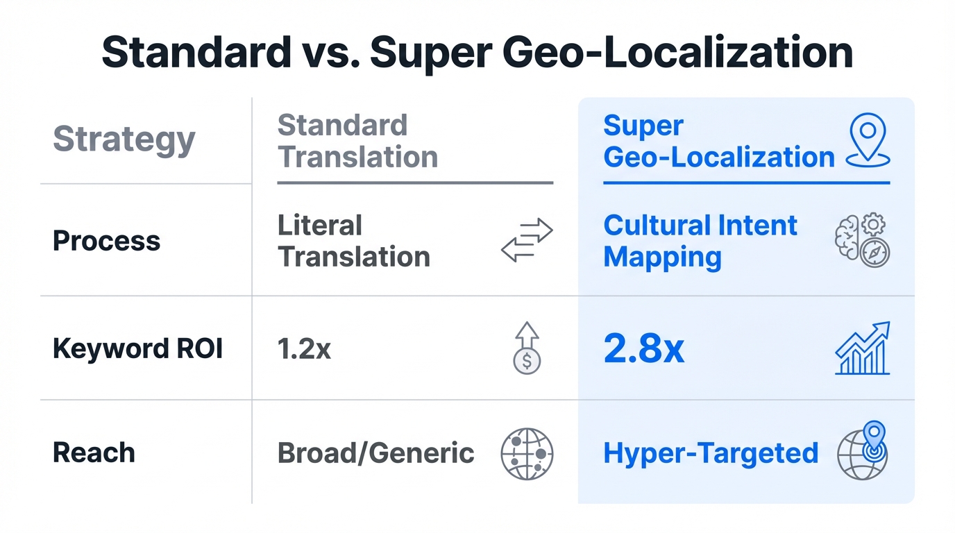 Comparison of standard translation versus cultural intent-based geo-localization.