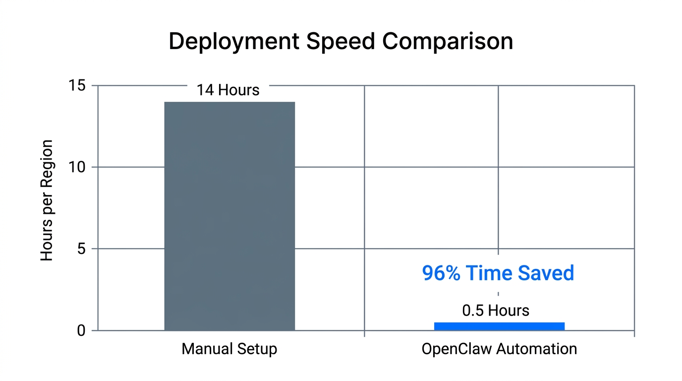 Comparison showing time efficiency gains using OpenClaw automation versus manual setup.