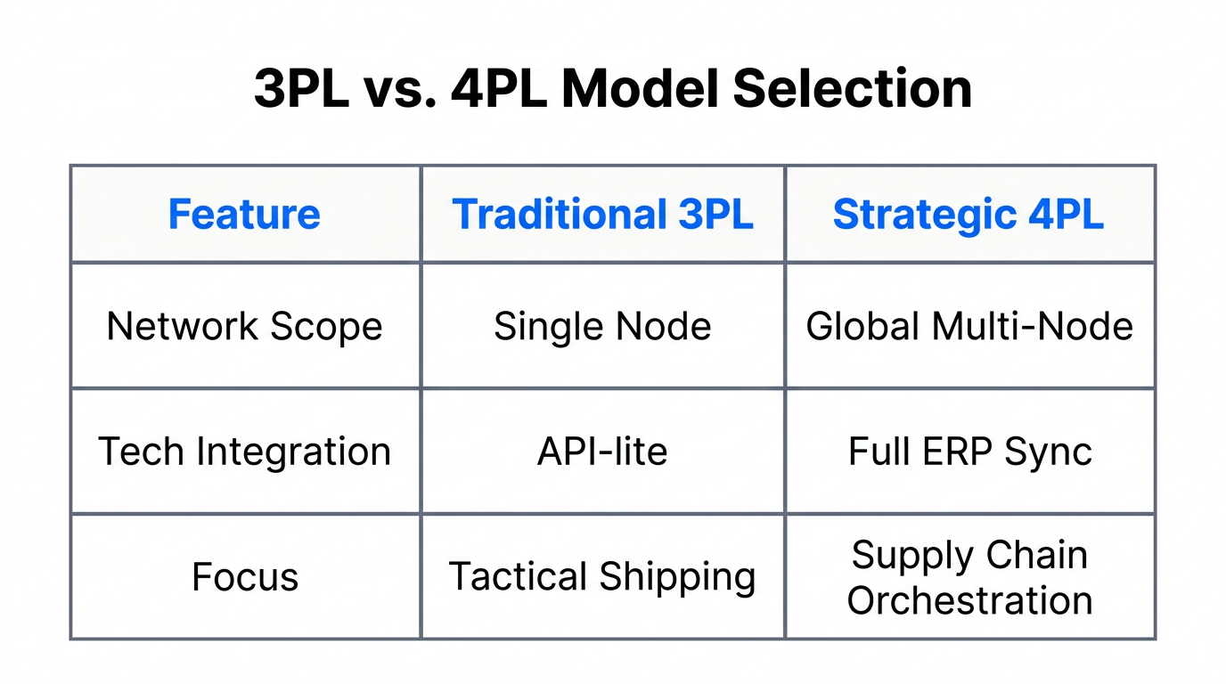 Comparison of 3PL and 4PL models for international expansion.
