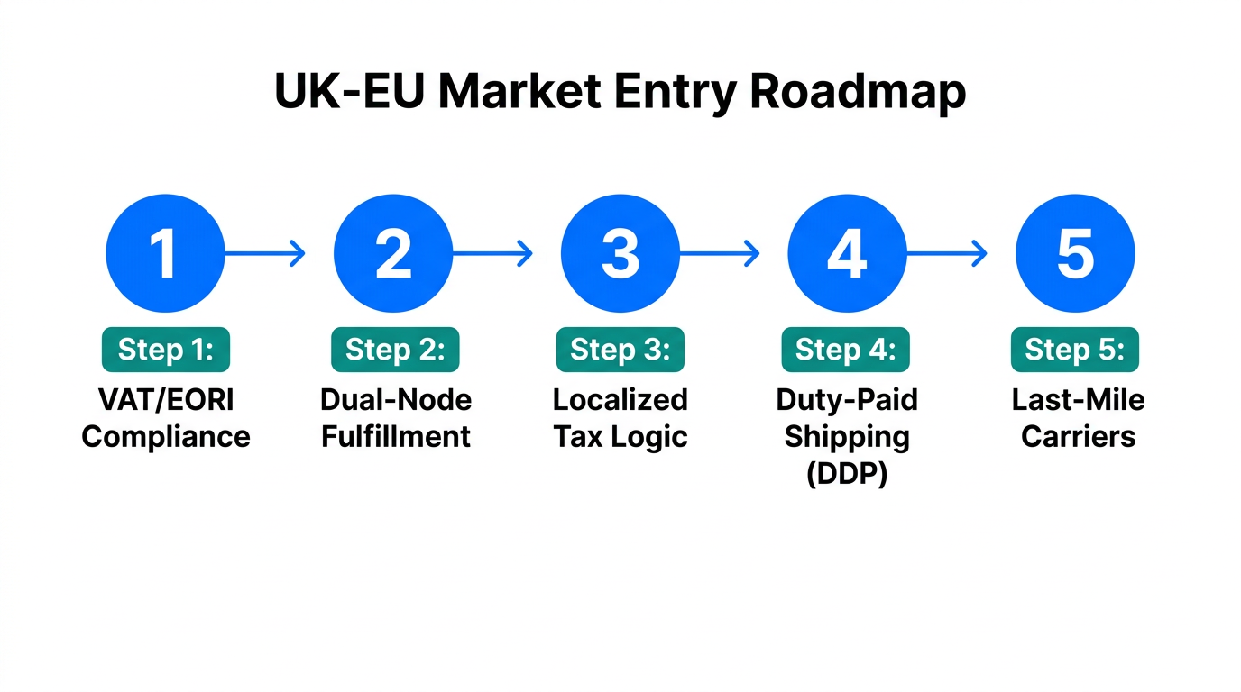 Sequential steps for successfully entering UK and EU markets.