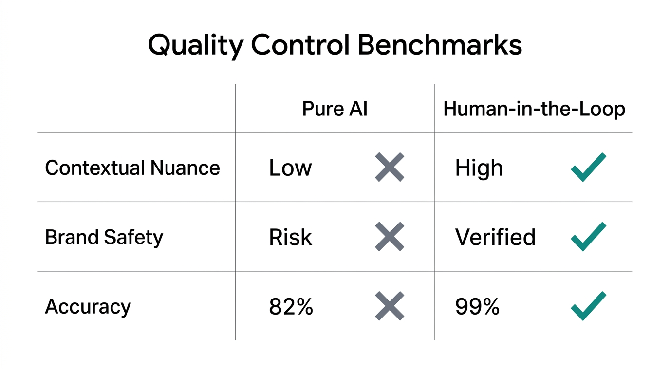 Comparison of output quality between pure AI and human-in-the-loop systems.